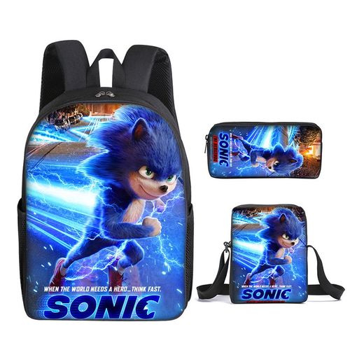 Sac d'école étanche Sonic,sac à dos Sonic cartoon anime,sac d'école pour garçons et filles,sac à dos Sonic trois pièces (sac à dos, étui à crayons et sac messager)