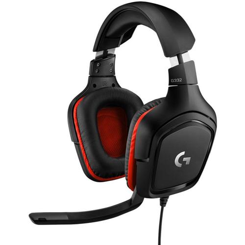 Casque de jeu Logitech G332 - Micro-casque - circum-aural - filaire - jack 3,5mm - noir, rouge