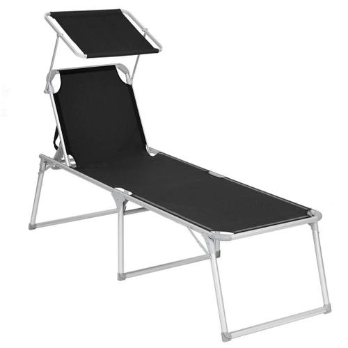 Chaise Longue Bain De Soleil Transat De Relaxation Grand Modèle 65 X 200 X 48 Cm Charge 150 Kg Avec Dossier Et Parasol Inclinables Pliable Pour Jardin Balcon Terrasse Noir Helloshop26 12_0001552