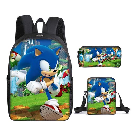 Sac à dos Sonic trois pièces (sac à dos, trousse et besace),sac de rangement Sonic grande capacité,sac à dos Sonic cartoon anime, cartable pour garçons et filles