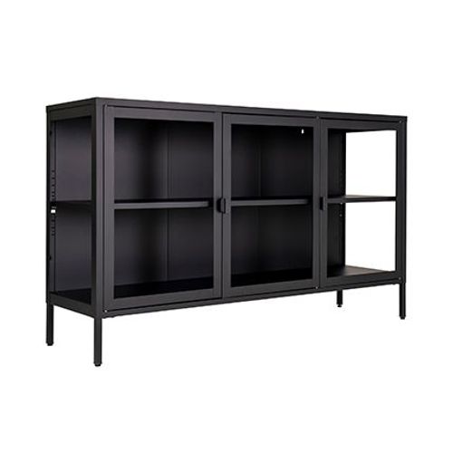 Buffet 3 Portes 140x40x85 Cm En Verre Et Métal Noir