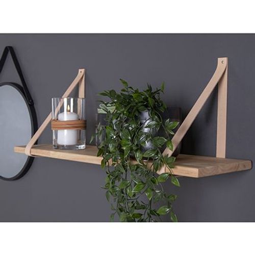Etagère Murale 120x20 Cm En Hévéa Naturel Et Cuir