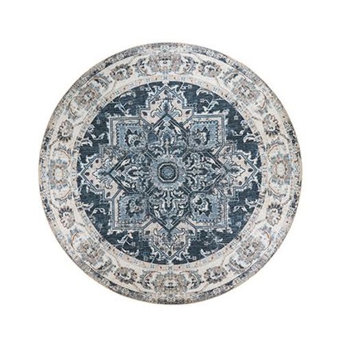 Tapis Rond 200 Cm En Polyester Bleu Et Beige - Faguo