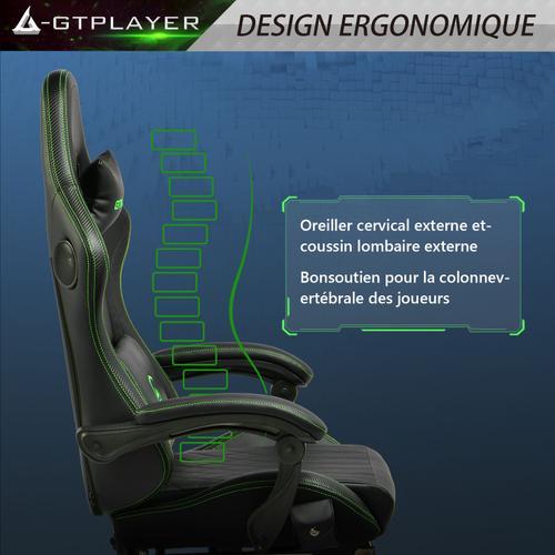 GTPLAYER Chaise Gaming Repose-Pieds Haut-Parleur Bluetooth