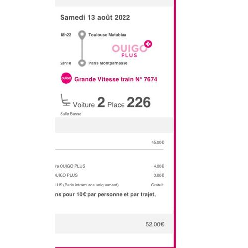 Billet De Train Toulouse Paris Le 13 Août
