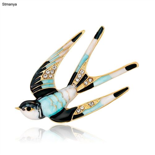 Broche À Hirondelle En Alliage Émail Pour Femmes, Épingle À Écharpe En Métal, Noir Bleu Émail Couleur Or, Accessoires Pour Banquet Et Mariage