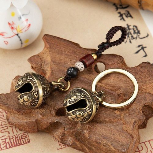 Porte-Clés Cloche En Laiton, Pendentif En Forme De Tête De Dragon De Crapaud Doré, En Cuivre Pur, Pendentif En Corde Tressée, Diy, Pour Animal De Compagnie