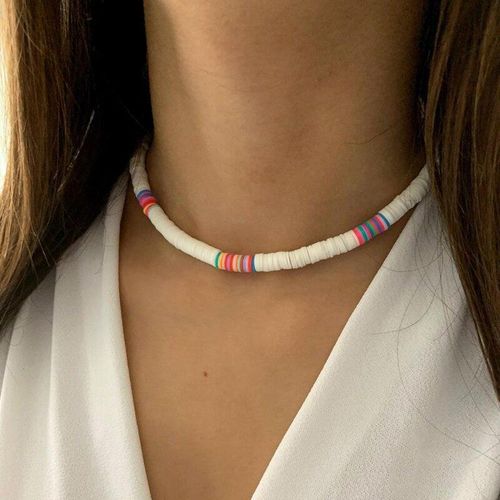Collier Bohème En Céramique D'argile Pour Femmes, Style Ethnique, Chaîne Simple Faite À La Main, Poterie Douce, Bijoux Style Vacances Hawaïennes