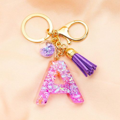 Porte-Clés Pompon À Paillettes En Époxy Pour Femmes, Nouveau Pendentif En Cristal Avec Lettres Majuscules Anglaises K5157