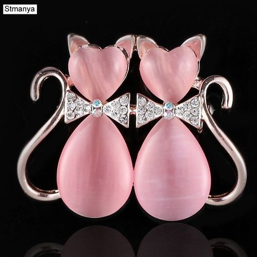 Broche Chat-À La Mode Opale Pierre Chat Broche Broche Femmes Vêtement Accessoires Bijoux Broche Strass Broche Pour Le Meilleur Cadeau 15041