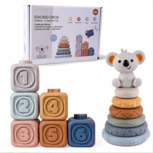 13 Pièces Cercles Et Blocs De Construction, Jouets Empilables Et Imbriqués Pour Bébé Avec Koala, Jouets De Dentition À Presser