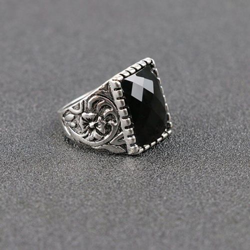 Bague Vintage Pour Hommes Et Femmes, Couleur Argent, Pierre Noire, Pour Meilleur Cadeau De Pâtisserie, Taille Américaine 7-10, Nouvelle Collection 31026