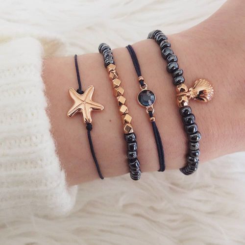 Bracelet En Perles Bleues En Coquillage D'étoile De Mer, Bijoux Tendance, Cinq Pièces