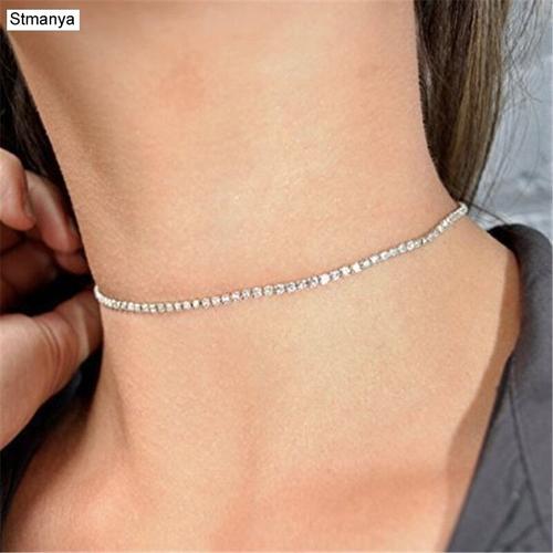 Collier Ras Du Cou Simple En Cristal Pour Femmes, 1 Rangée De Strass, Taille Ajustable, Meilleur Cadeau, N1111