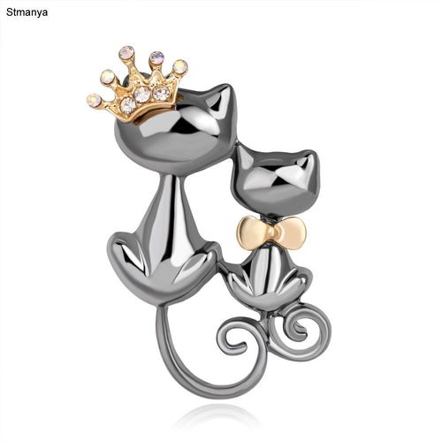 Broches De Couple Chat Noir Cristal Autrichien Reine Des Animaux, Décoration De Pull Pour Femmes, Costume Avec N¿Ud À Revers Broches Pour Cadeau D'anniversaire