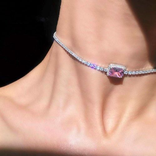 Chaîne À Clavicule En Cristal Rose Simple, Collier De Caractère Exquis, Cadeau De Fête, Bijoux D'anniversaire