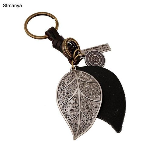 Porte-Clé Avec Pendentif En Alliage, En Cuir Véritable, Découpé, Style Punk Art, Pour Hommes Et Femmes, 17356