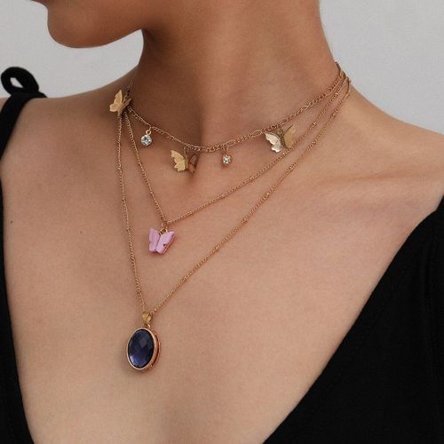 Bijoux Ovales En Cristal Pour Femmes, Breloque De Tempérament Rose, Petit Papillon, Micro-Ensemble, Collier Cadeau De Fête, Bijoux À La Mode