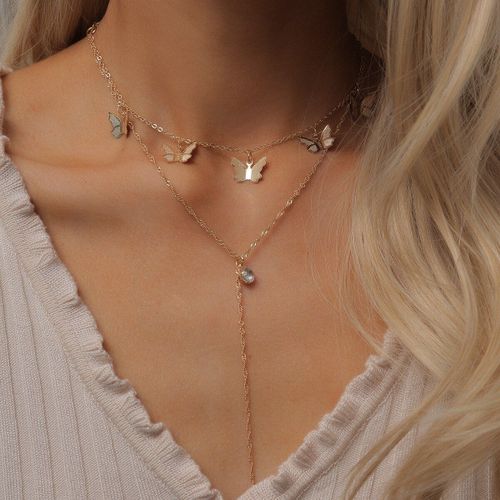 Collier Double Avec Pendentif Papillon En Forme De Y Pour Femme, Bijou À La Mode, Cristal, Cadeau De Fête