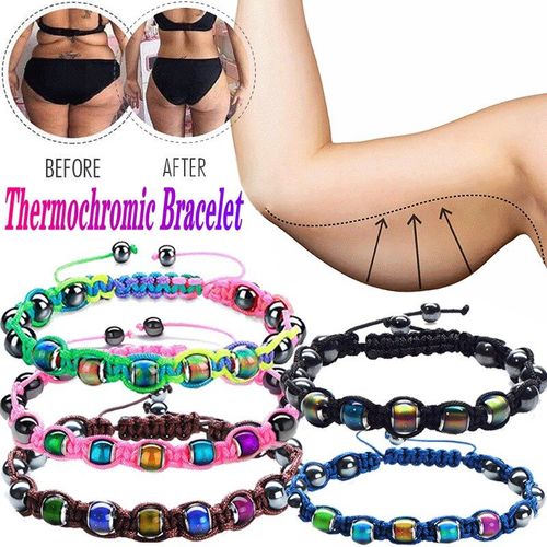 Bracelet Tressé En Pierre Biliaire Noire, Perlée Thermochromique, Pour Perte De Poids, Thérapie Magnétique Amincissante, Bijoux À Aimants Énergétiques