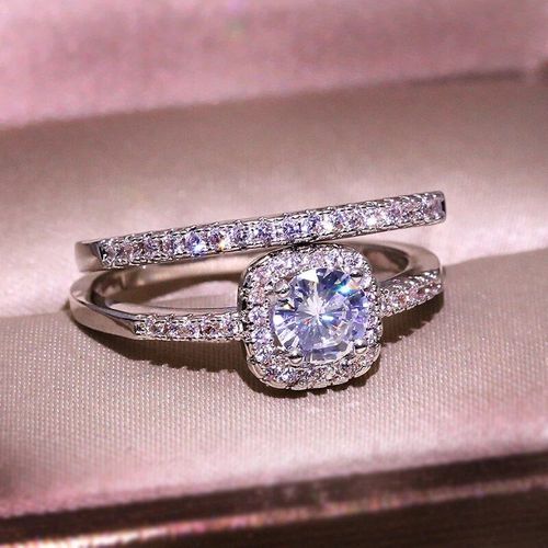 Ensemble De Bagues Et Griffes En Diamant Pour Femmes, 2 Pièces, Bague Ronde En Diamant, Bracelet De Mariage, Cadeau D'anniversaire, Bijoux À La Mode