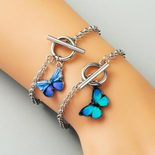Bracelets À Pendentif Papillon Bleu Pour Femmes, Large Chaîne Géométrique, Punk, Lien De Rue, Brassard, Bijoux De Fête, Cadeaux A +
