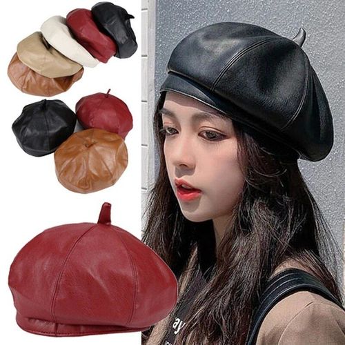 Casquette Octogonale En Cuir Pu Pour Femmes, Chapeau De Journal Vintage, Bonnet, Béret, Style Rétro, Chapeau De Cowboy, Peintre De Citrouille