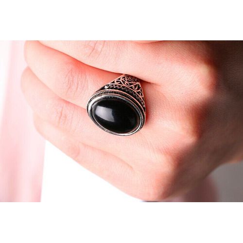 Bagues Punk Vintage Couleur Argent Pour Hommes Et Femmes, Bagues En Pierre De Résine Noire Et Rouge, À La Mode, Meilleur Cadeau, Bijoux