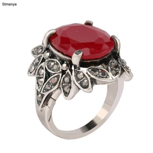 Vintage Bijoux Style Indien Anneau Rouge Mode Slvier Placage Strass Bagues De Fiançailles Pour Les Femmes 31016