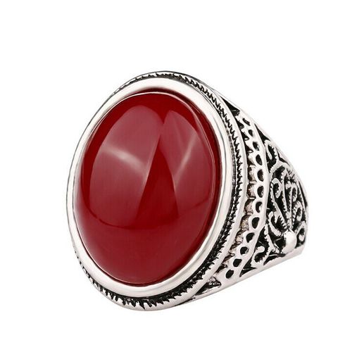 Bagues À Breloques Pour Hommes Et Femmes, Vintage, Couleur Argent Plaqué, Bague En Pierre De Résine Noire Et Rouge, Meilleur Cadeau, Offre Spéciale