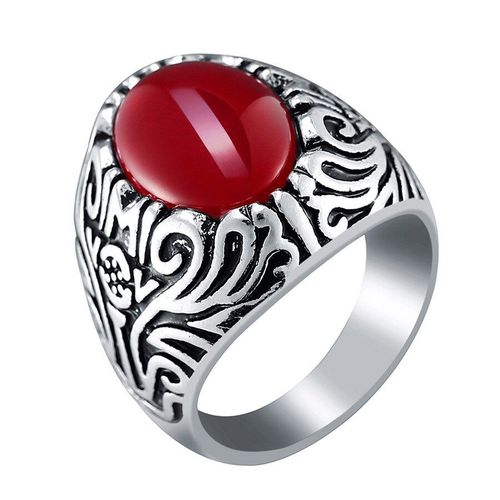 Bague En Pierre Noire Pour Hommes Et Femmes, Bijoux Vintage, Couleur Argent, Grande Taille, Cadeau De Saint Valentin Pour Couple, 31043