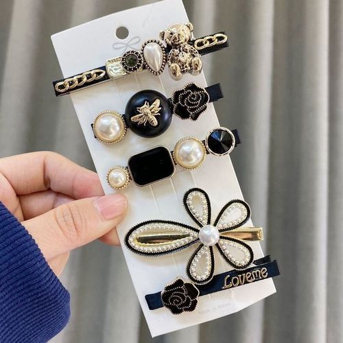 Pince À Cheveux Rétro Simple Avec Perles, 5 Pièces, Pince Latérale Pour Femmes Et Filles, Épingles À Cheveux, Barrettes, Outils De Coiffure, Accessoires Pour Cheveux