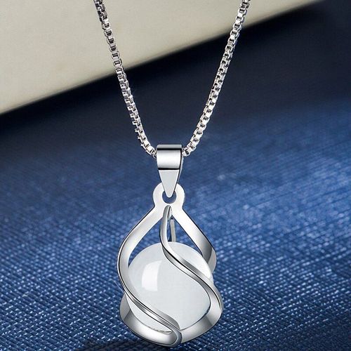Collier Avec Pendentif En Agate Opale Argentée Pour Femmes, Chaîne De Cou, Bijoux Ras Du Cou, Chaîne De Clavicule