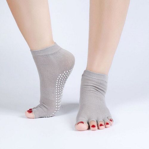 Chaussettes De Yoga Antidérapantes À Bout Ouvert, 1 Paire, Demi-Cinq Doigts, En Coton, 6 Couleurs
