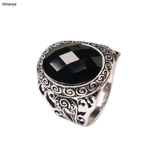 Bagues De Mariage En Acier Inoxydable Plaqué Argent Pour Homme, Anneau De Mariage, Avec Pierre Noire, Collection 31020