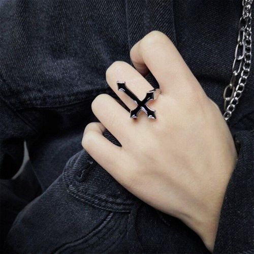 Bague Vintage Noire En Alliage De Zinc Pour Hommes Et Femmes, Bijoux De Fête, Gothique, Tendance, Couleur Métal, Boho, 1 Pièce