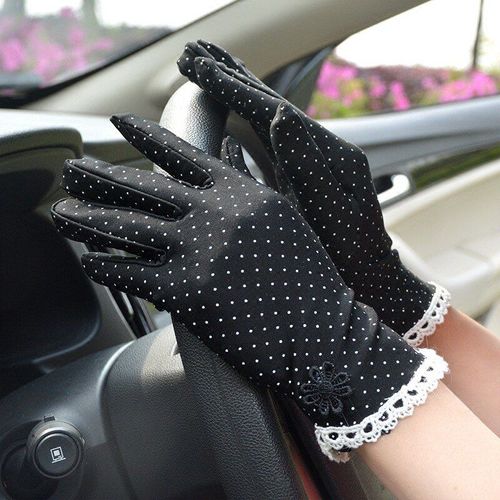 Gants De Protection Solaire D'été Pour Femmes, Respirants, Fins, Courts, Extensibles, En Spandex, Serrés, Pour La Conduite, Danse, Etiquettes, À Pois, Dentelle