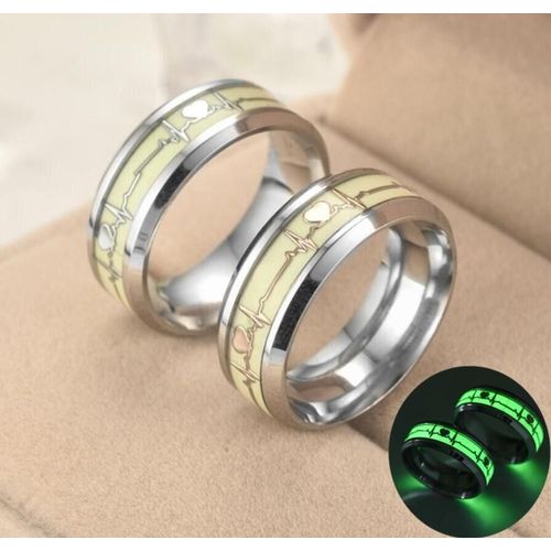 Bague En Acier Inoxydable Pour Femmes Et Hommes, Anneau De Mariage Lumineux Avec Un C¿Ur Qui Brille Dans Le Noir, Bijoux Cadeau De Noël