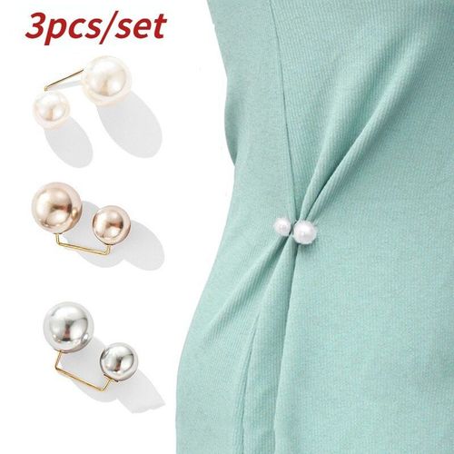 Broches À Double Perle En Métal Pour Femmes, 3 Pièces/Ensemble, À La Mode, Pour Serrer La Taille, Pour Chemise, Pull, Cardigan