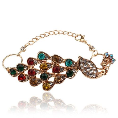 Bracelet De Luxe Pour Femmes, Nouvel Arrivage, Coréen, Rose, Doré, Cristal Coloré, Strass, Paon, Cadeaux