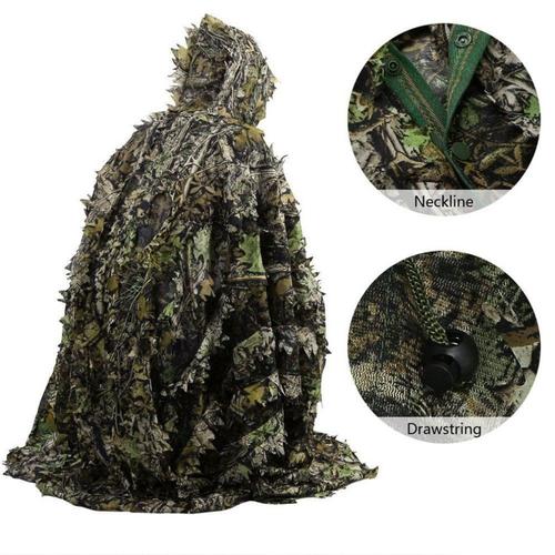 Cape De Poncho Camouflage Avec Feuilles 3d, Tenue Furtive D'extérieur, Vêtements De Jeu Cs Pour La Chasse Et Le Tir, Ensemble D'observation Des Oiseaux