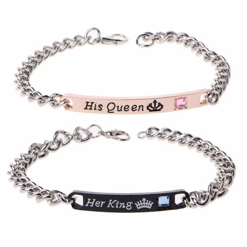 Bracelets De Couple En Acier Inoxydable, 2 Pièces, Cadeau Pour Amoureux, Sa Reine, Son Roi, Livraison Gratuite