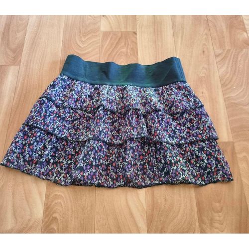 Jupe Courte B-Unity Noir Fleuri À Volant Taille 10ans