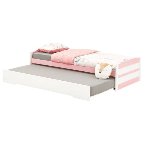 Lit Gigogne Lorena 1 Personne Tiroir Lit Fonctionnel 90 X 190 Cm Pin Massif Lasuré Blanc Et Rose