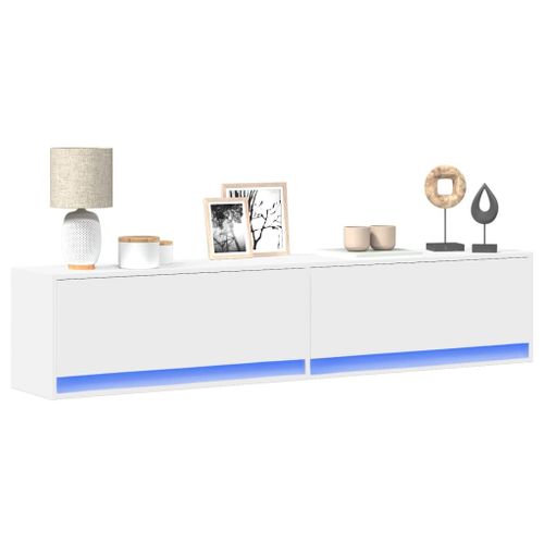 Vidaxl Meuble Tv Mural Avec Led Blanc 180x31x38 Cm
