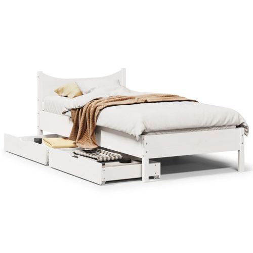 Vidaxl Cadre De Lit Avec Tiroirs Blanc 100x200 Cm Bois Massif De Pin