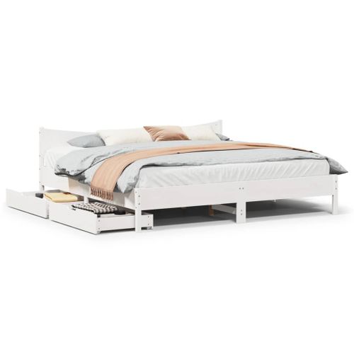 Vidaxl Cadre De Lit Avec Tiroirs Blanc 180x200 Cm Bois De Pin Massif