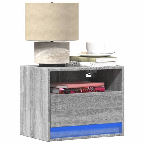 Vidaxl Tables De Chevet Murales Avec Lumières Led 2 Pcs Sonoma Gris