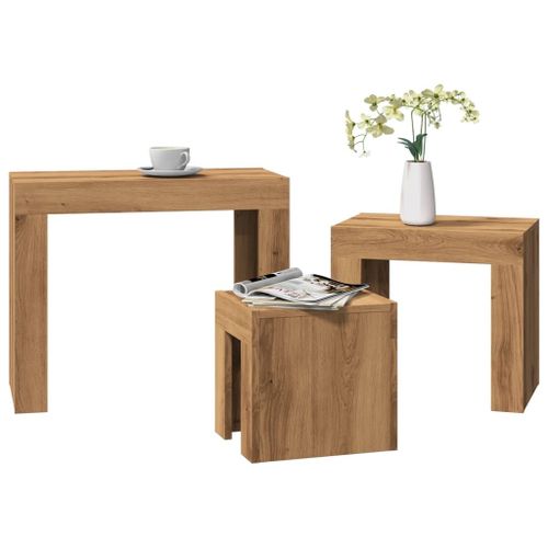 Vidaxl Tables Basses Gigognes 3 Pcs Chêne Artisanal Bois D'ingénierie