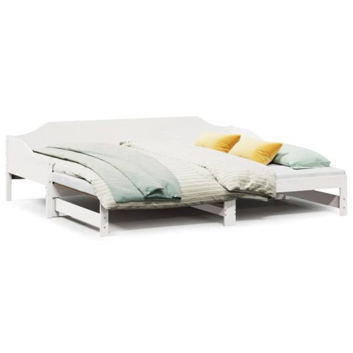 Vidaxl Lit De Jour Avec Lit Gigogne Blanc 80x200 Cm Bois De Pin Massif
